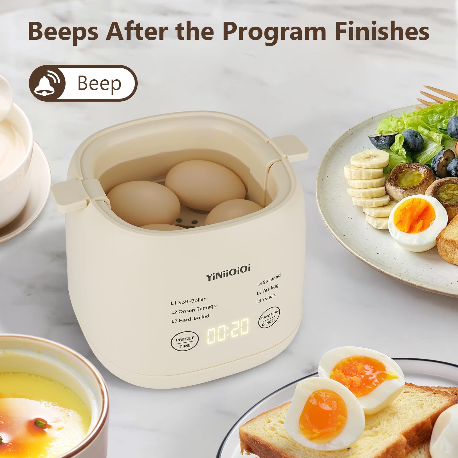 Rapid Egg Cooker, 6 in 1 Egg Cooker for Hard Boiled Eggs, Soft Boiled, Egg Custard, Electric Egg Boiler with Auto Shut Off and Beep Alarm, Smart Egg Maker for Home, Kitchen, Dorm, No BPA