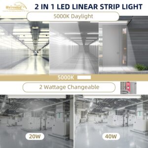 4FT LED Linear Strip Emergency Stairwell Light, 2 Watt Selectable, 20W/40W, 2500lm/5000lm, Battery Backup, 5000K, IP20, 0-10V Dimmable 4 Foot Flush Mount Commercial LED Shop Ceiling Light Fixture, FCC