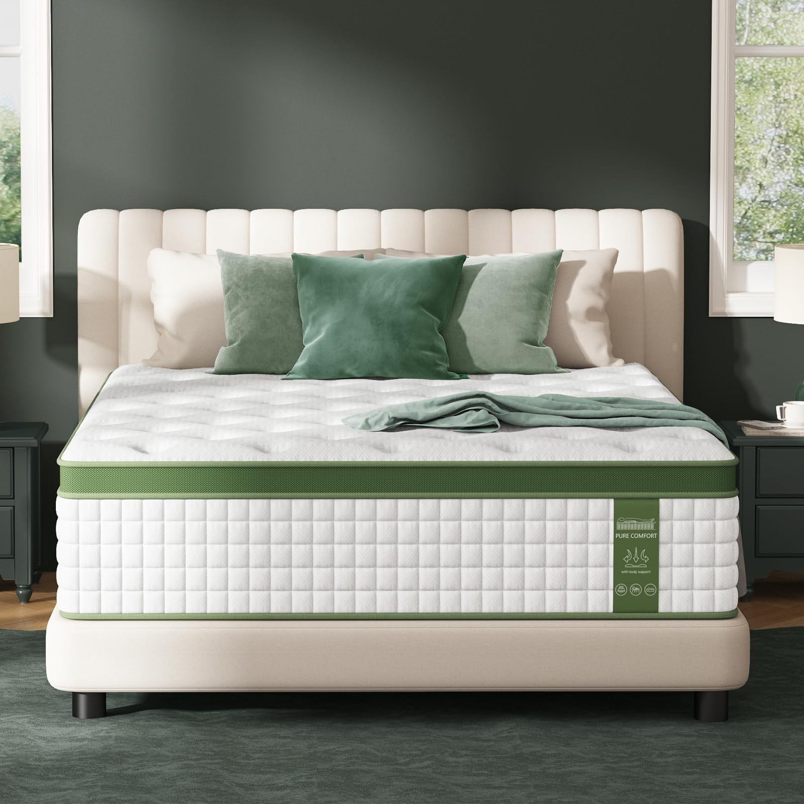 King Mattress, 12-Inch Luxury Hybrid Mattress, Fiberglass-Free Mattress in a Box with Gel-infused Memory Foam, Individual Pocket Spring for Motion Isolation-Edge Support,CertiPUR-US,10-Year Warranty