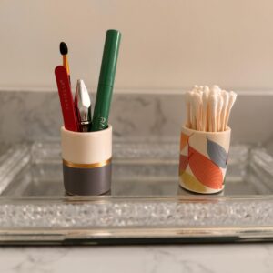 Home Haven Qtip Holder - Retro Leaves Design - Q Tip Holder for Bathroom, Bathroom Vanity Decor, Floss Pick Holder, Cotton Swab Holder, Bathroom Sink Decor, Flosser Holder, Cute Bathroom Decor