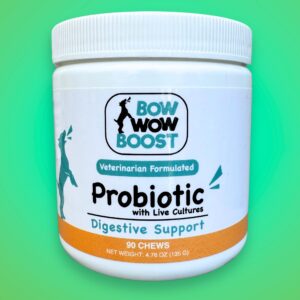 bow wow boost: dog probiotic treat supplement with live cultures - digestive support - premium ingredients created by veterinarians - soft chews - all ages any breed - 90 count