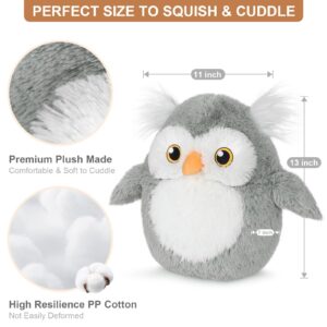 SuzziPals 13 inch Owl Plush Pillows, Cute Stuffed Animals Plush Toys, Plushies Owl Pillow for Hug, Owl Soft Toys Kawaii Decor for Kids, Owl Gifts Birthday Stuffed Animal for Kid