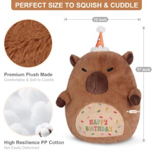 SuzziPals 17" Happy Birthday Capybara Plush Pillows, Squish Capybara Stuffed Animals, Stuffed Capybara Birthday Gifts for Girls & Boys, Capybara Plushies Couch Pillows for Decor, Cute Capybara Gifts