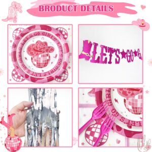 Hombae Cowgirl Bachelorette Party Decorations, Let’s Go Girls Party Supplies, Disco Hot Pink Nashville Cowgirl Bridal Shower, Fringe Curtain Balloon Banner Tablecloth Cake Topper Plates Napkins Forks