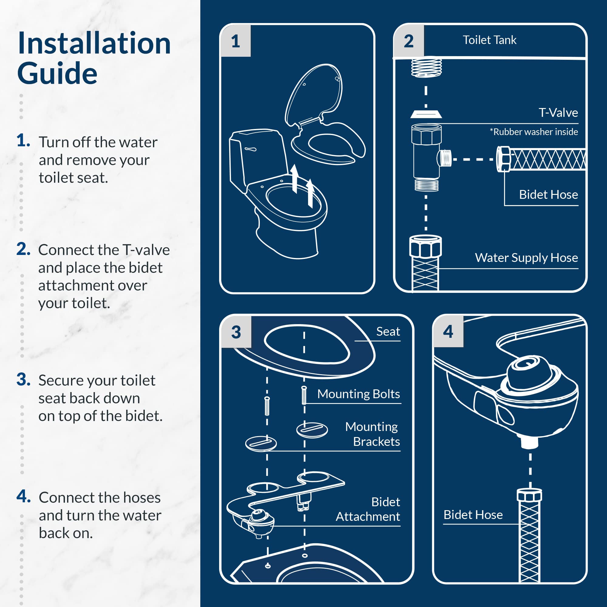 Mayfair Caswell Toilet Seat and Bidet Bundle, Slow Close Plastic Toilet Seat with Non-Electric, Easy to Install SlimGlow Bidet Attachment, Round, White