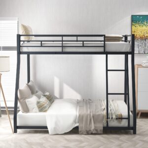 DreamBuck Metal Bunk Bed Twin Over Full, Heavy Duty Bunk Bed with Ladder & Safety Guardrail, Floor Bunk Bed for Kids Adults, Space-Saving, No Box Spring Needed,Black