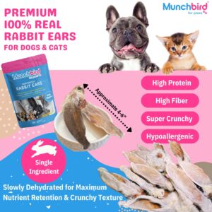 Munchbird Dehydrated Rabbit Ears (3.5 oz, 12-15 Counts) for Dogs & Cats, European Furry Rabbit Ear Natural Fiber for Dogs, Rawhide Free Alternative to Pig Ears for Dogs, Ear Size Varies