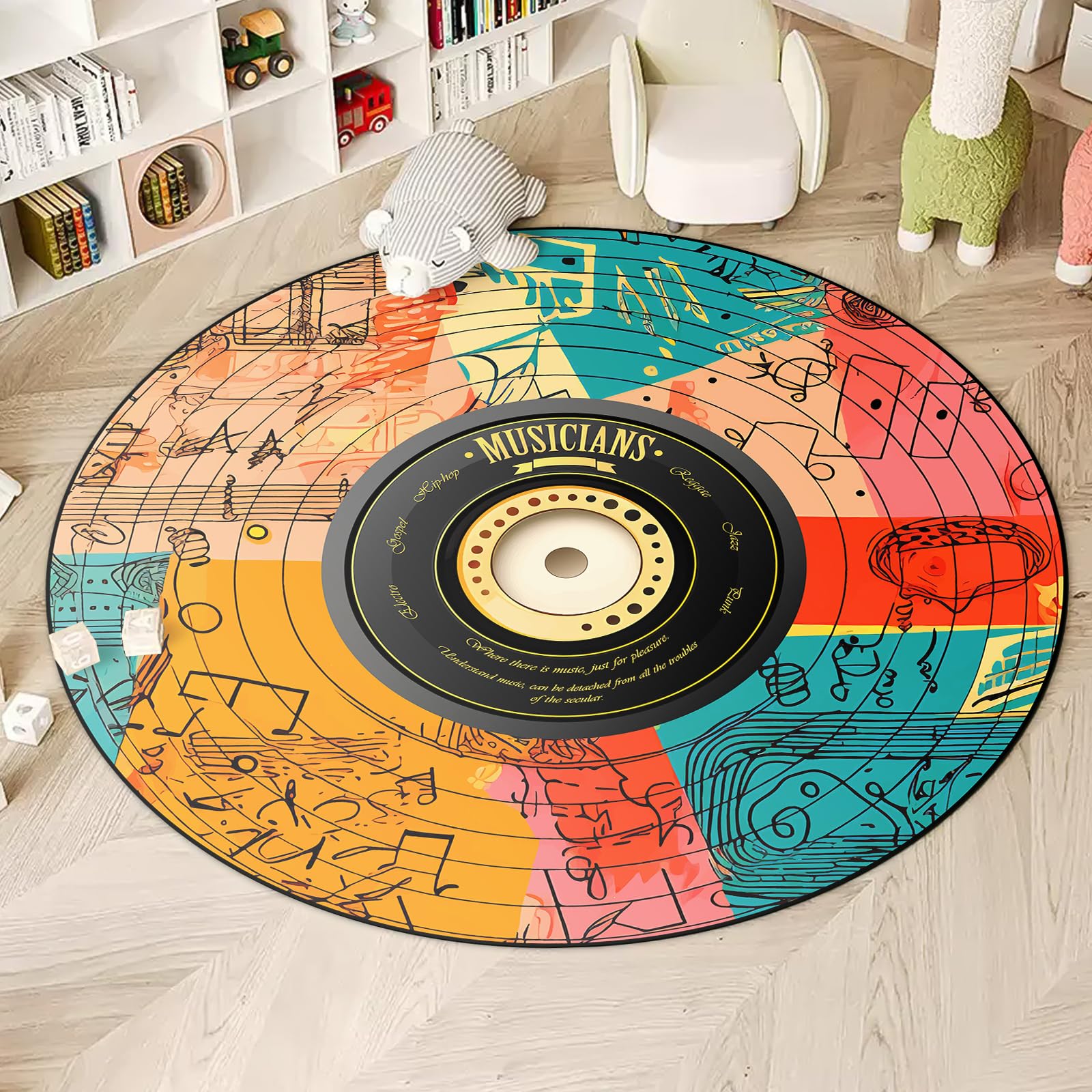 CD Shape Area Rug Teen Boys Carpet, Music Compact Disc Design and Shape for Musical Room, TV Room, Video Room, Movie Room, Boys Girls Bedroom Playroom, Living Room (5’4" / 63" / 160cm Dia)