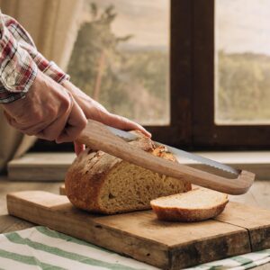 kaiqiber Bread Knife for Homemade Bread,Wooden Bread Bow Knife,suitable for sour bread and homemade bread-Bow shaped design-16 Wooden Serrated Bread SlicerKnife-Premium Stainless Steel