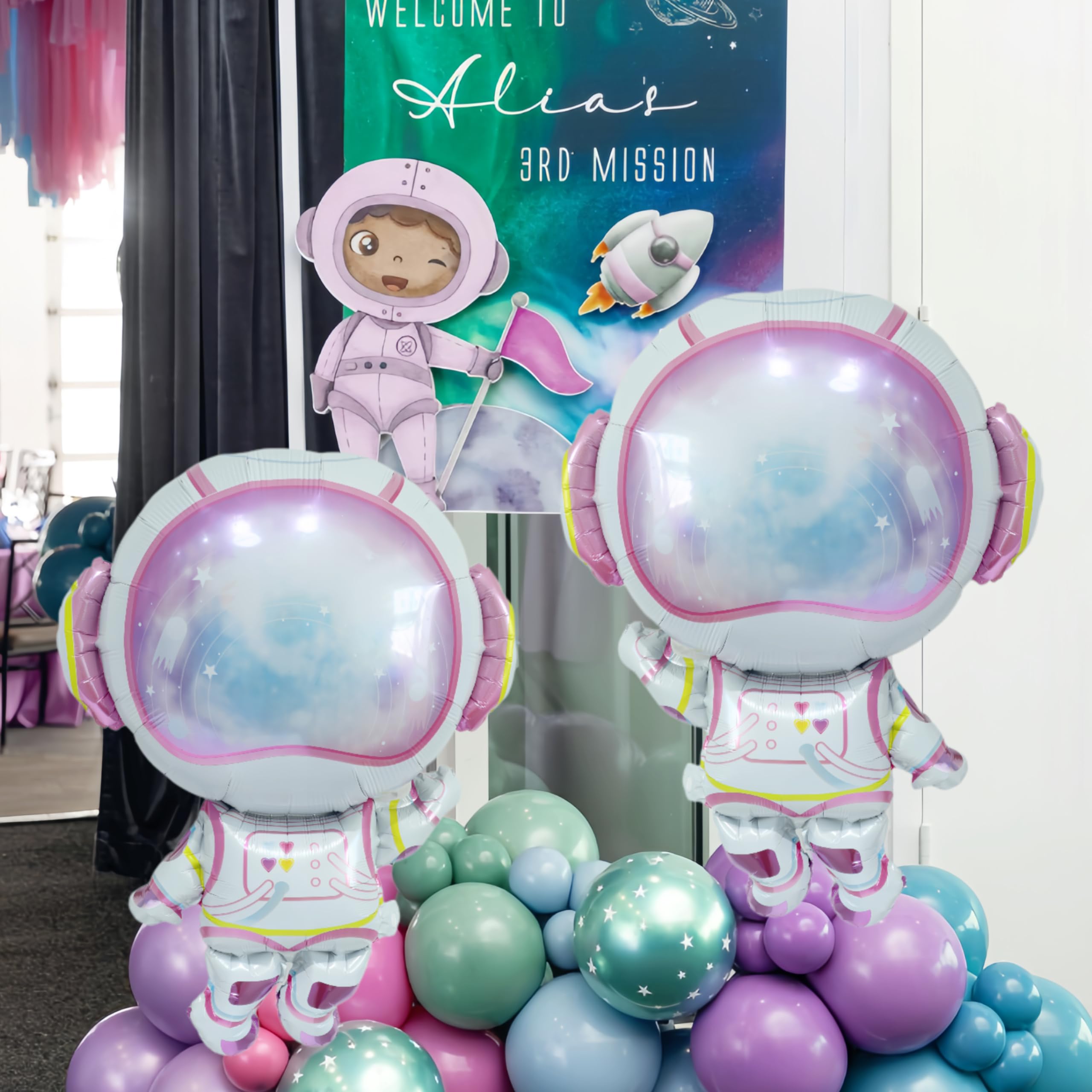 5Pcs Astronaut Balloons for Girls/Girl Astronaut Space Party Decor/Two the Moon Decor/Purple Outer Space Astronaut 4D Planet Balloons for Girl/Galaxy Planet Balloons/Space Travel UFO Baby Shower