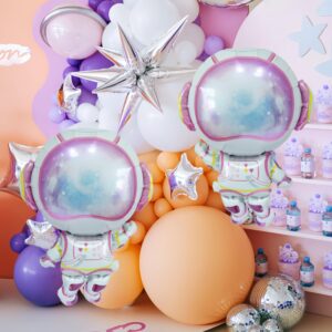 5Pcs Astronaut Balloons for Girls/Girl Astronaut Space Party Decor/Two the Moon Decor/Purple Outer Space Astronaut 4D Planet Balloons for Girl/Galaxy Planet Balloons/Space Travel UFO Baby Shower