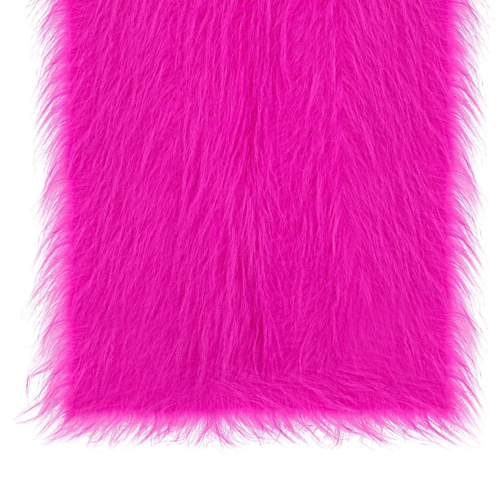 Shaggy Plush Faux Fur Fabric, Hot Pink 18 x 72 Inch Fluffy Fur Fabric Fluffy Fuzzy Craft Fur for Gnomes Beard Hair Halloween Grinch DIY Craft Furr Cushions Flamingos Animal Costumes Sewing Supplies