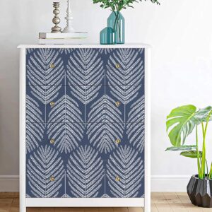 Fititem Blue Wallpaper Peel and Stick Wallpaper 393”×17.3” Coastal Modern Boho Contact Paper for Cabinet Dark Blue Leaf Wallpaper for Bedroom Removable Self-Adhesive Waterproof Wallpaper for Bathroom