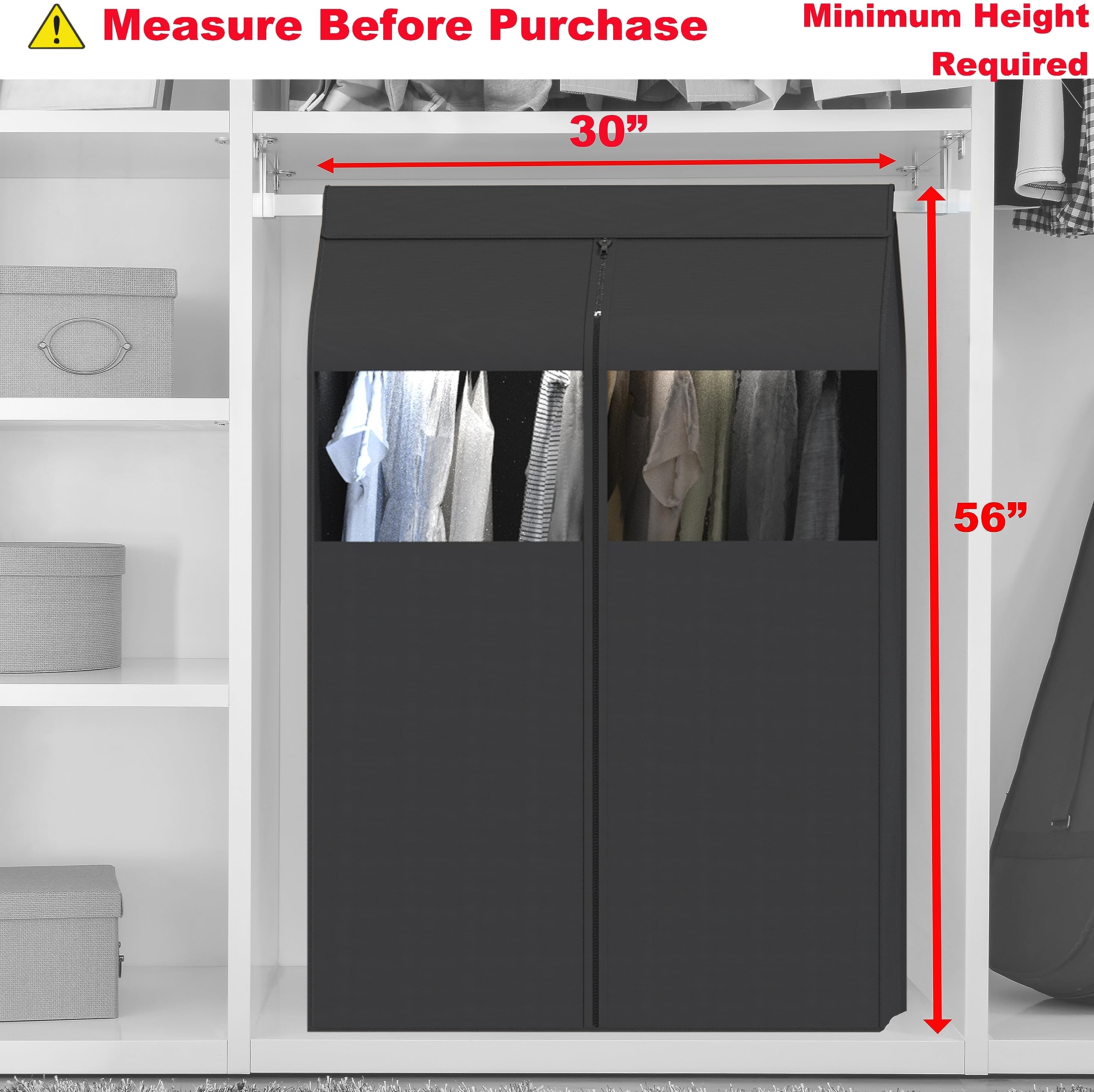 SimpleHouseware Garment Covers for Clothes Rack/Closet/Hanging Clothes, Enclosed Clear Window, Dark Grey