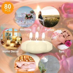 Treela 80 Pcs 1.73 Inch Unscented Floating Candles, Dripless Tealight Candles Home Decorations, Cute and Elegant Burning Candles for Wedding Vases Centerpieces Party Accessories (Ivory)