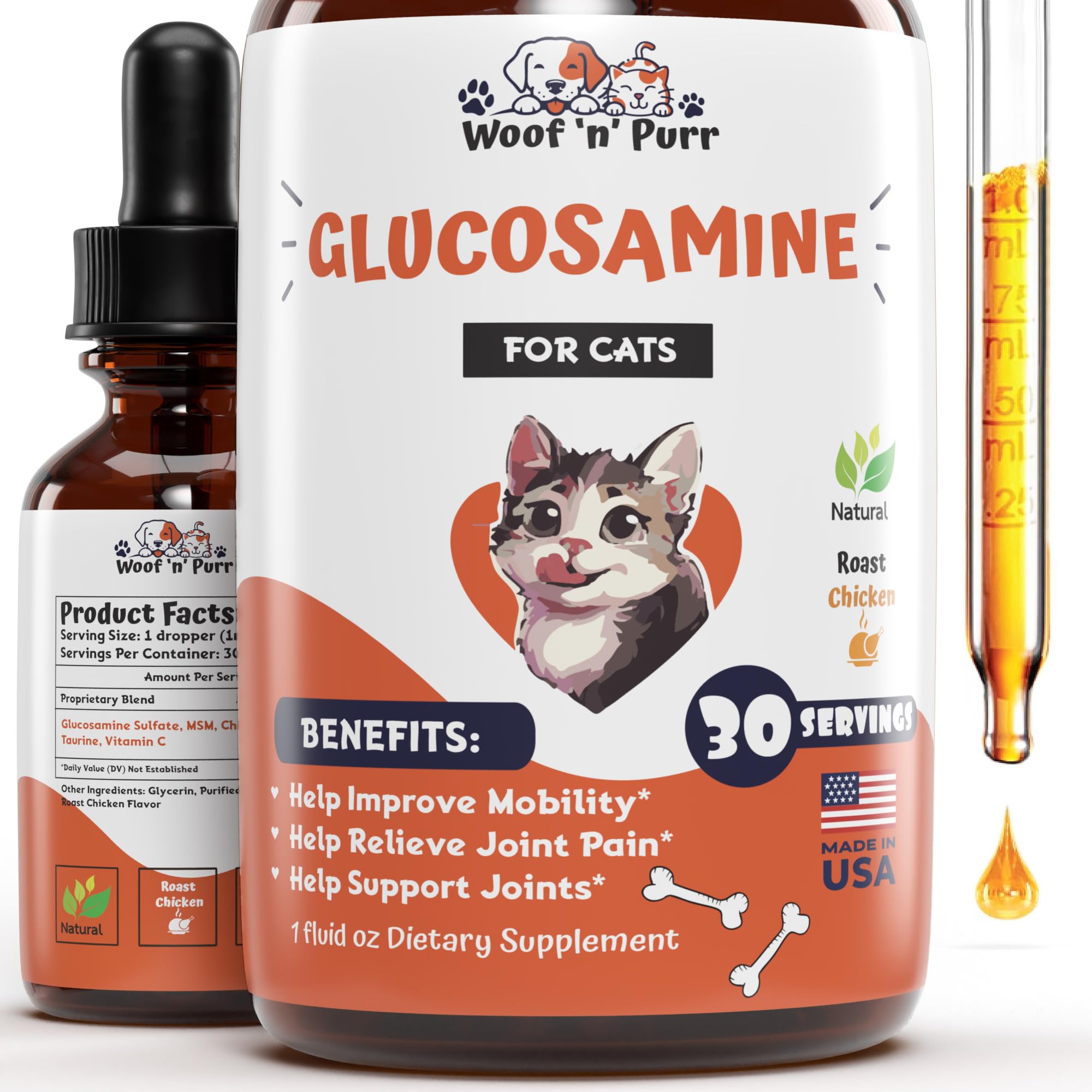 Glucosamine for Cats - Cat Glucosamine - Glucosamine for Cats Liquid - Cat Joint Supplement - Joint Supplement for Cats - Cat Joint Pain Relief - Joint Support for Cats - 1 fl oz - Chicken Flavor