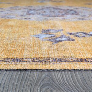 Beverly Rug Non Slip Rugs 8x10 Boho Medallion Floral Non Skid Rubber Backing Easy Silk Soft Area Rug for Living Room Easy to Clean Non Shedding Kitchen Bedroom Indoor Carpet (8 x 10 Yellow - Gray)