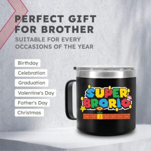 Christmas Gift for Brother, Brother Gift from Sister, Brother Birthday Gift, Gift for Older Adult Brother, Best Funny Cup or Present Idea for Big Little Teen Bro - Super Brother Mug Tumbler 14Oz