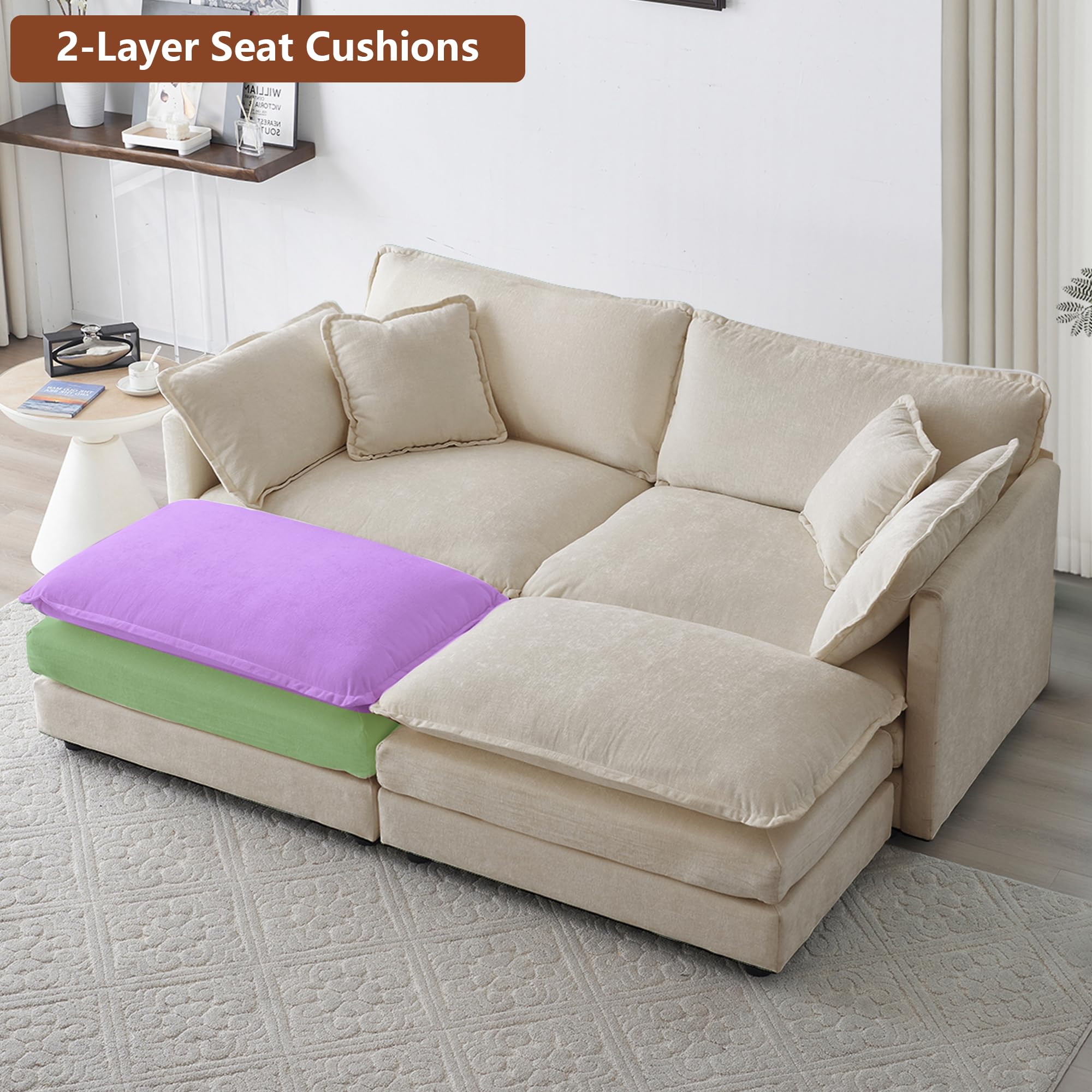 Suheww Modern Loveseat 2-Seater Sofa Couch Deep Seat Sectional Cloud Sofa, Modern Deep Seat Comfy Couch with Ottomans, 76.7" Modular Sectional Sofa Chenille Loveseat for Living Room Small Space