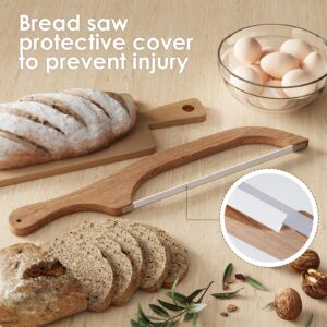 kaiqiber Bread Knife for Homemade Bread,Wooden Bread Bow Knife,suitable for sour bread and homemade bread-Bow shaped design-16 Wooden Serrated Bread SlicerKnife-Premium Stainless Steel