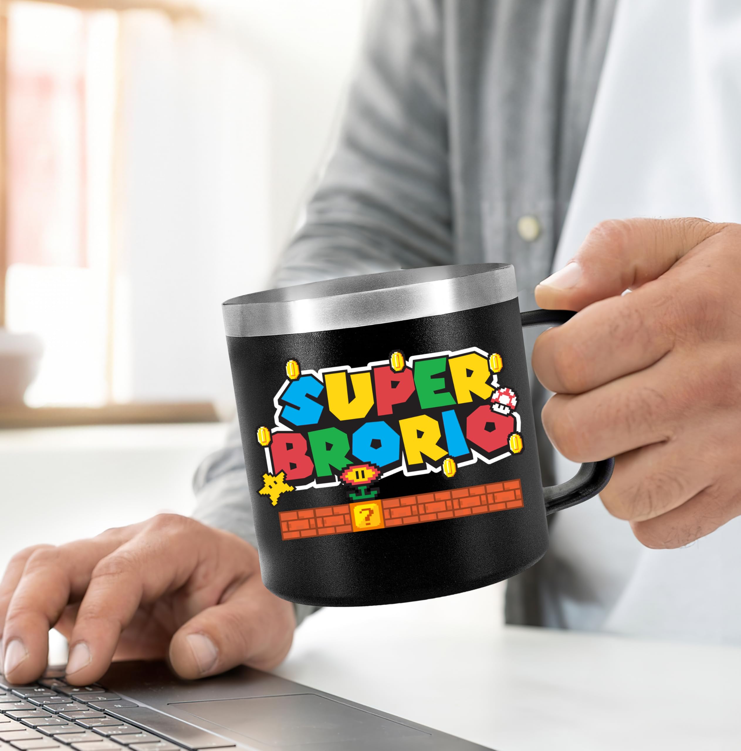 Christmas Gift for Brother, Brother Gift from Sister, Brother Birthday Gift, Gift for Older Adult Brother, Best Funny Cup or Present Idea for Big Little Teen Bro - Super Brother Mug Tumbler 14Oz