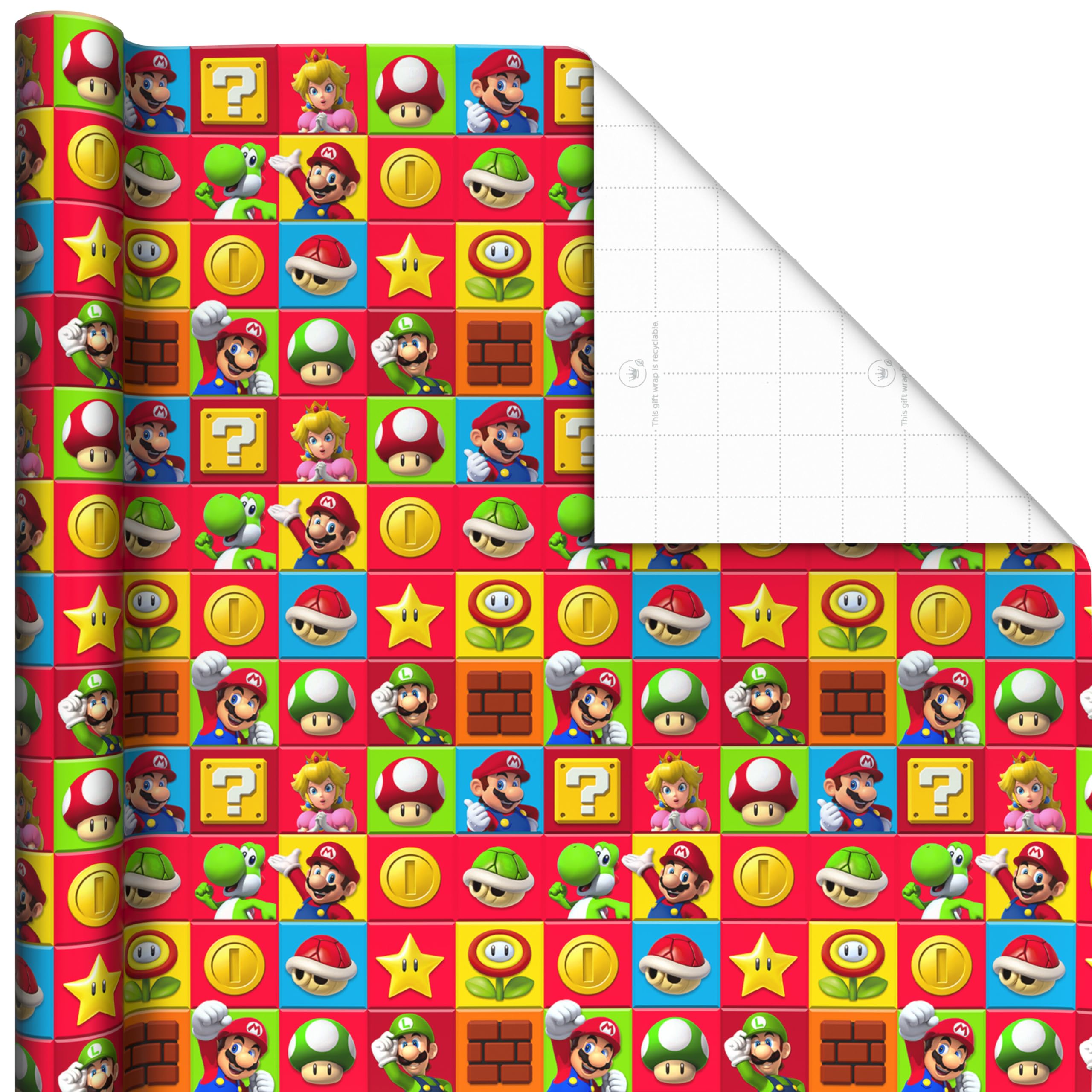 Hallmark Nintendo Super Mario Birthday Wrapping Paper Rolls for Kids Birthdays, Christmas, Any Occasion (Set of 3 Rolls: 60 Sq. Ft. Total) Mario, Luigi, Yoshi, Bowser, Princess Peach, Toad