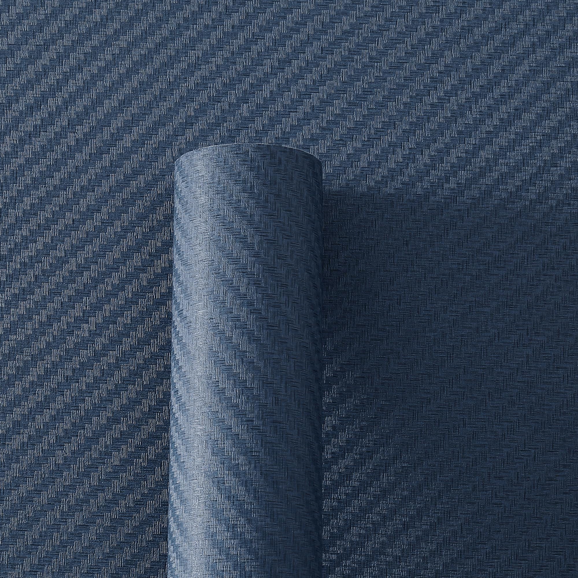 Haimin Fabric Wallpaper Textured Contact Paper (24in X 393in) Navy Blue Grasscloth Wallpaper Peel and Stick Faux Linen Wall Paper Self-Adhesive Vinyl Wallpaper Looks Like Woven Straw…