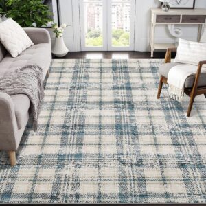 luxloom modern plaid washable rug 8x10 area rugs for living room soft bedroom rug tartan large area rug non shedding non slip throw rugs stain resistant carpet for nursery office 8'x10' green/beige