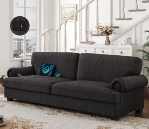 hifit 85in sofa, comfy sofa couch with 3 extra deep seats and 2 usb charging ports, modern sofa couches for living room, wide rolled arms, grey 34" d x 85" w x 35" h