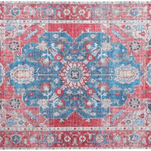 WAYYE Area Rug Non-Slip Printed Washable Low-Pile Rug for Indoor Kitchen Bathroom Bedroom Living Room Nursery (Red and Blue, 2'x3')