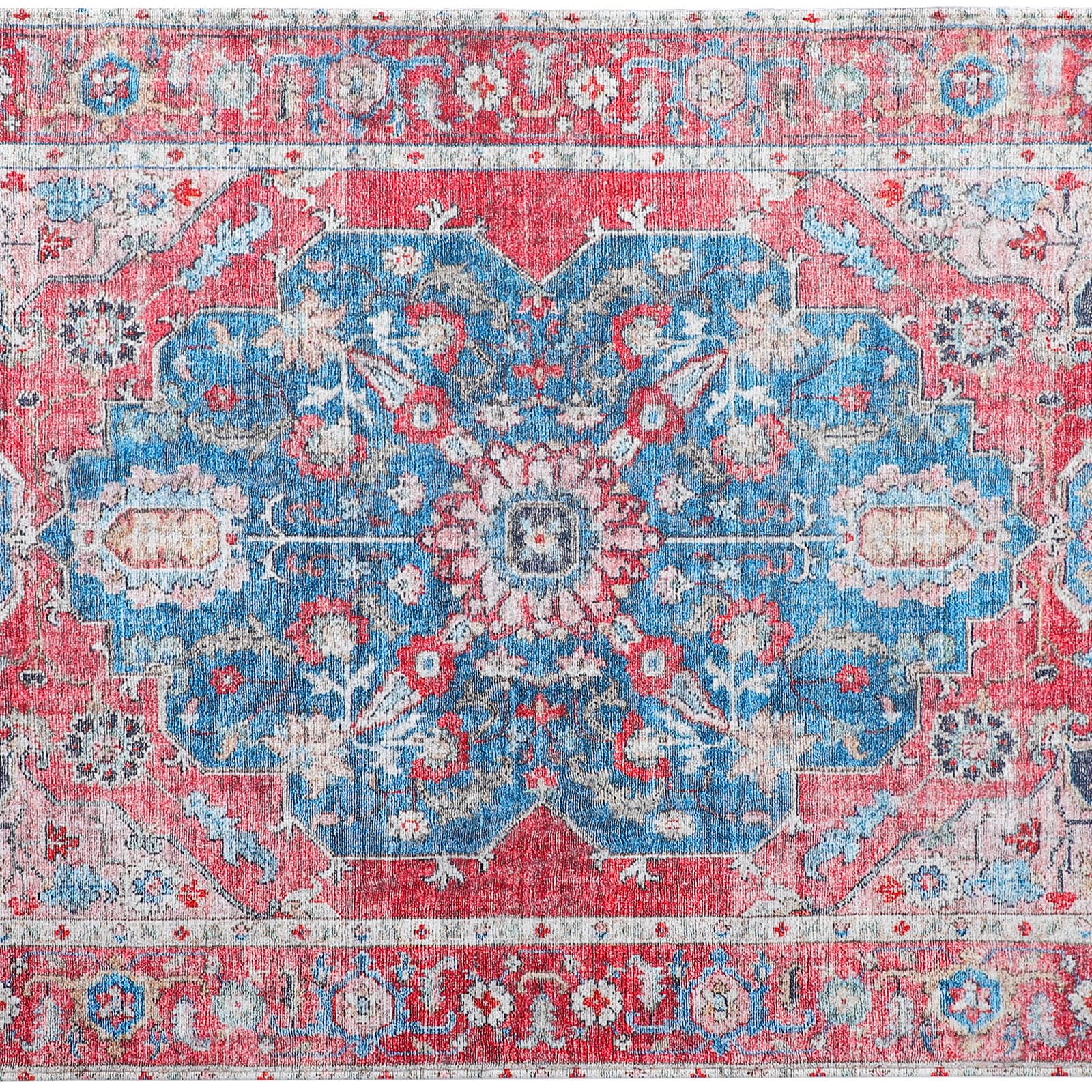 WAYYE Area Rug Non-Slip Printed Washable Low-Pile Rug for Indoor Kitchen Bathroom Bedroom Living Room Nursery (Red and Blue, 2'x3')