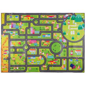 nisorpa car rug 6.5×5 ft, diy track playmat rug city life traffic road map fun carpet area rug, player car rug for playroom bedroom living room classroom