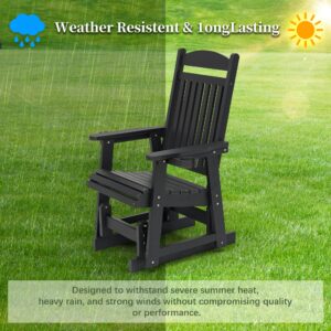 Poly Lumber Patio Glider for One Person, with Cup Holders, High Backrest and Deep Contoured Seat, HIPS Material, All-Weather Resistant, Heavy Duty 700 LBS (Matte Black)