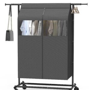 SimpleHouseware Garment Covers for Clothes Rack/Closet/Hanging Clothes, Enclosed Clear Window, Dark Grey