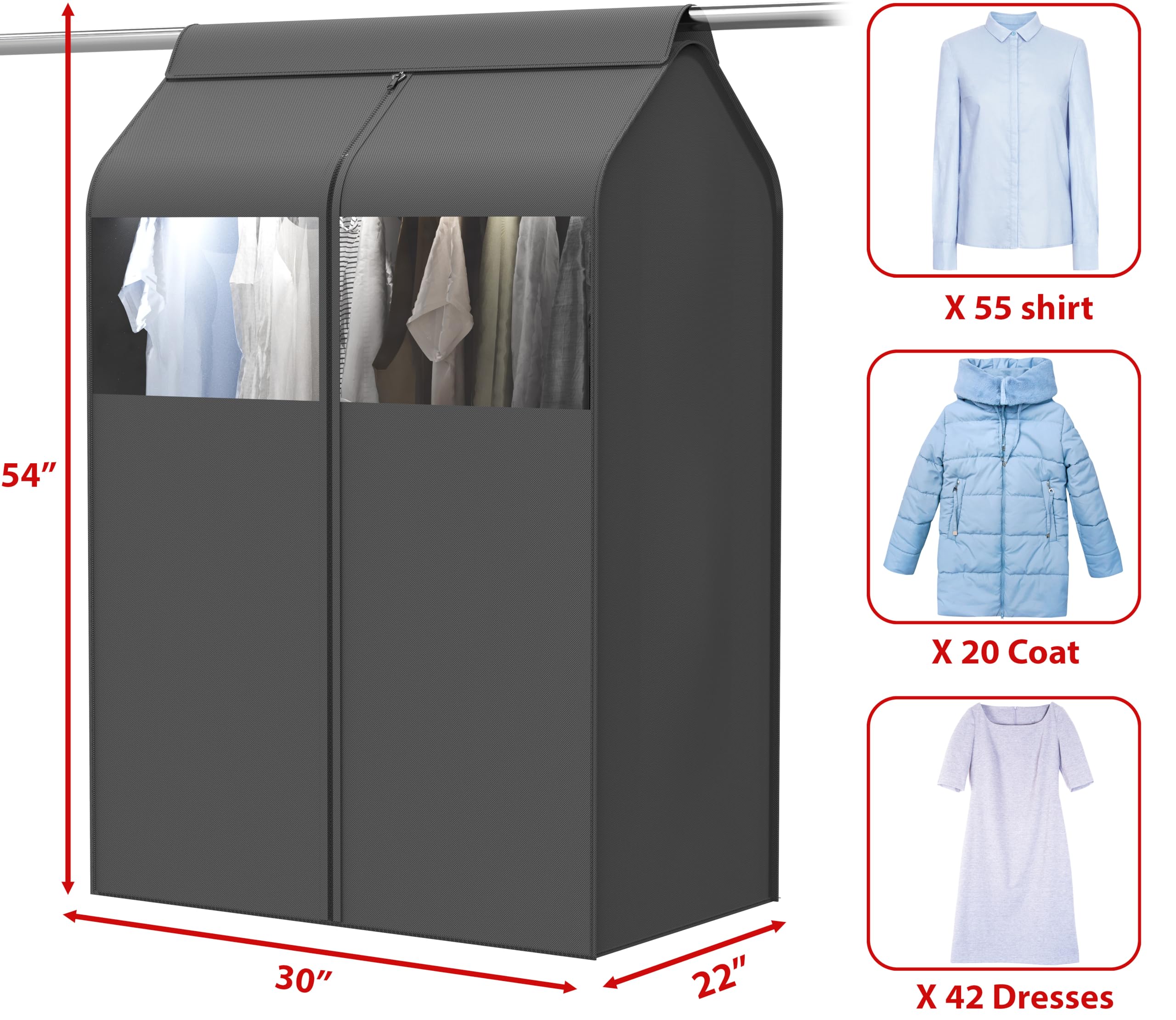 SimpleHouseware Garment Covers for Clothes Rack/Closet/Hanging Clothes, Enclosed Clear Window, Dark Grey