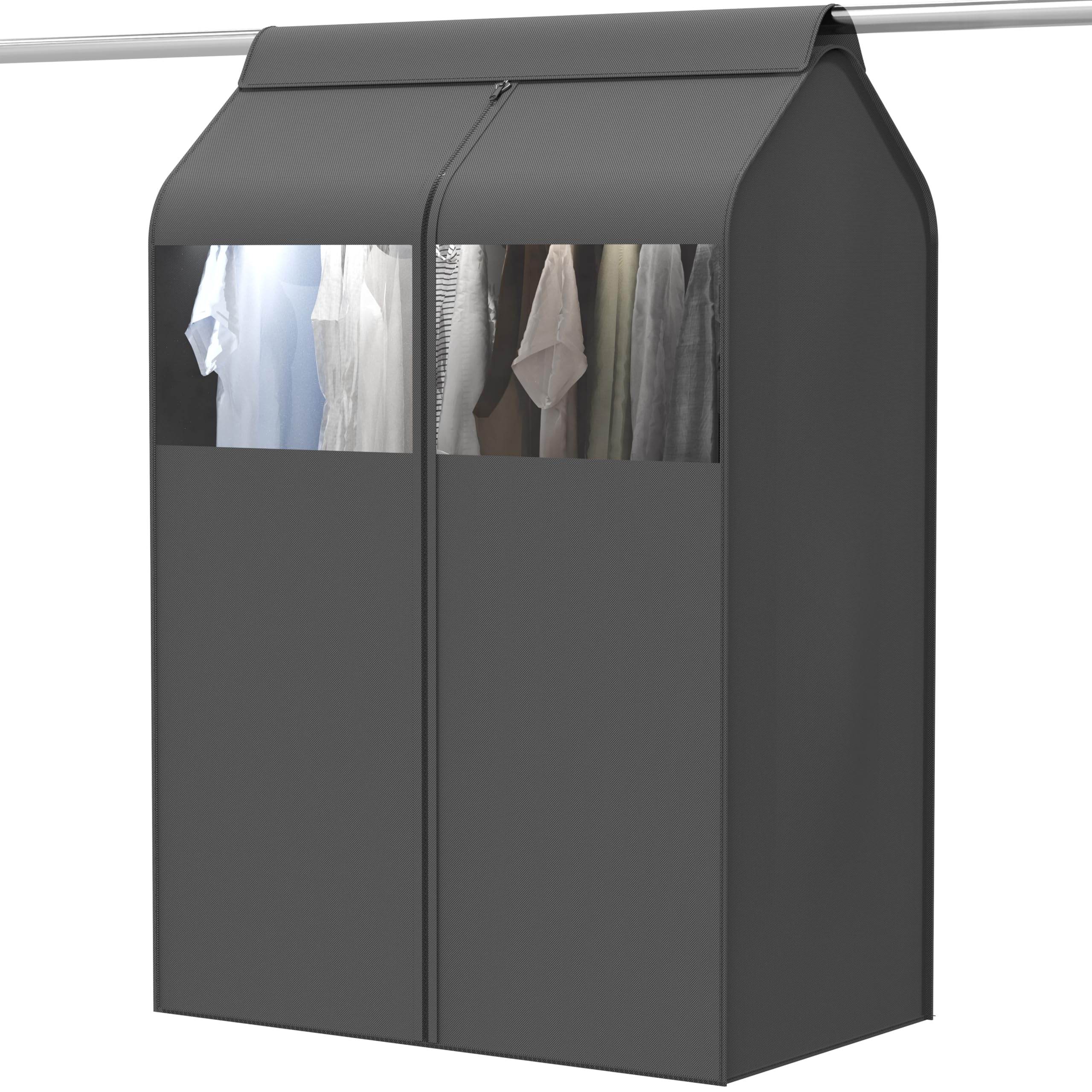 SimpleHouseware Garment Covers for Clothes Rack/Closet/Hanging Clothes, Enclosed Clear Window, Dark Grey