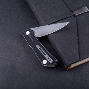 Real Steel VALORE liner lock flipper Pocket Knife - Nitro-V Steel, ball bearing , G10 Handle,Two-Bolt Design Language of Poltergeist Works - Perfect for Camping, Hiking, EDC Cutting Tasks (Black G10/Stonewash)