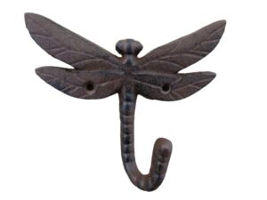 generic vintage style cast iron dragonfly rustic school coat hook wall mount, brown