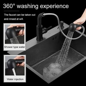 HAMEXLN Black 304 nanometer Stainless Steel Sink Bathtub Single Bowl Home Kitchen Large Sink Square Single Tank with soap Dispenser, 72x45x20cm