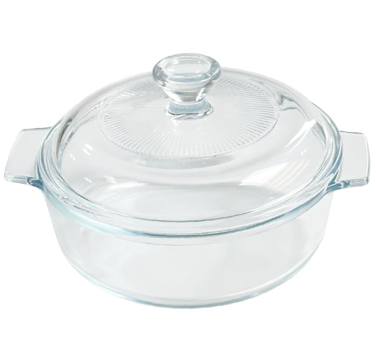 Small Tempered Glass Casserole Dish for Oven with Lid, Round Microwave Oven Baking Dish with Glass Lid, 0.8Qt