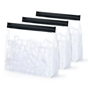 [3 pack] reusable ice bag set with secure zip close design - durable ice bags for ice machine models & fridges - 10”x9”x3” ice storage bags - leak proof ice bags reusable design - 9lb total capacity