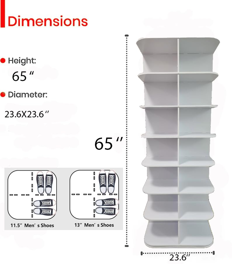 Original Rotating Shoe Rack A square Tower,original 7-tier hold over 28 pairs of big shoes,Spinning Shoe Display Lazy Susan,Revolving 360 shoe rack,Rotate Shoes Closet Organization.weinstein storage