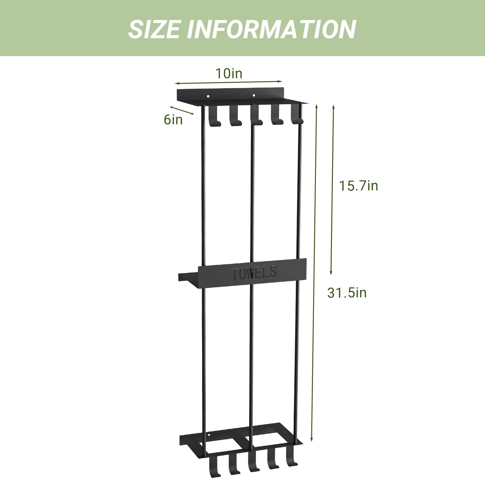 HGFITNIT Towel Racks 1PCS,Towel Racks for Bathroom,35 inch Towel Rack Wall Mounted with Metal Shelf and 10 Hooks Can Holds 6 Large Towels,for Modern Small Space Bathroom Towel Storage (Black)