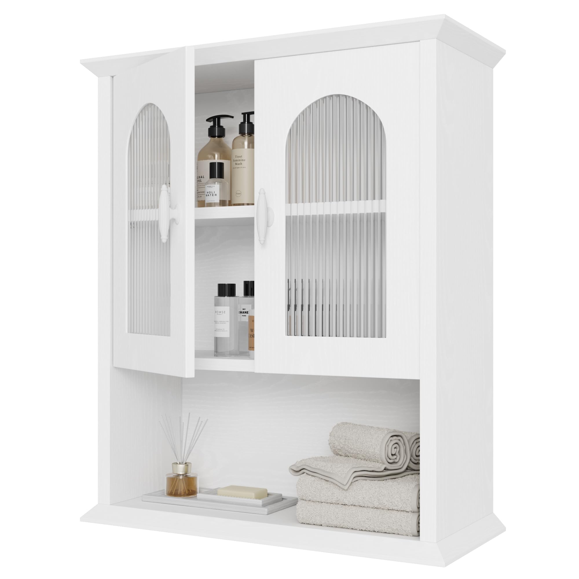 CJL Bathroom Wall Cabinet with Fluted Door, 18.9'' x 23.6'' Medicine Cabinet, Over The Toilet Storage Cabinet, White