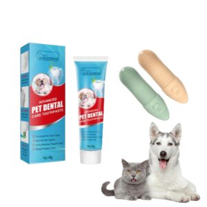 dog toothbrush and toothpaste set - 1 pc dog toothpaste with 2 pcs upgraded silicone finger toothbrush for dogs and cats - dog tooth brushing kit for cat and dog teeth cleaning & dental care