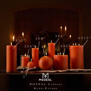 MOZEAL Hand-Poured, 3 Inch Orange Round Ball Candles - Elegant Orange Round Pillar Candles Set of 3, Dripless, Unscented, Smokeless, Ideal for Halloween Decor.