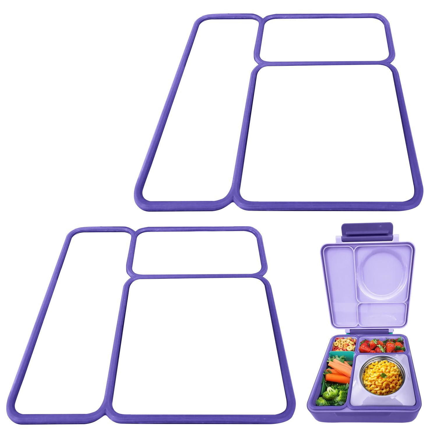 [2 Pack] Lid Seal Gasket For OmieBox - Exact Fit Replacement Part For Kids Bento Lunch Box With Insulated Food Container - 100% Food-Safe Silicone Rubber (Purple) - Lunch Box NOT Included