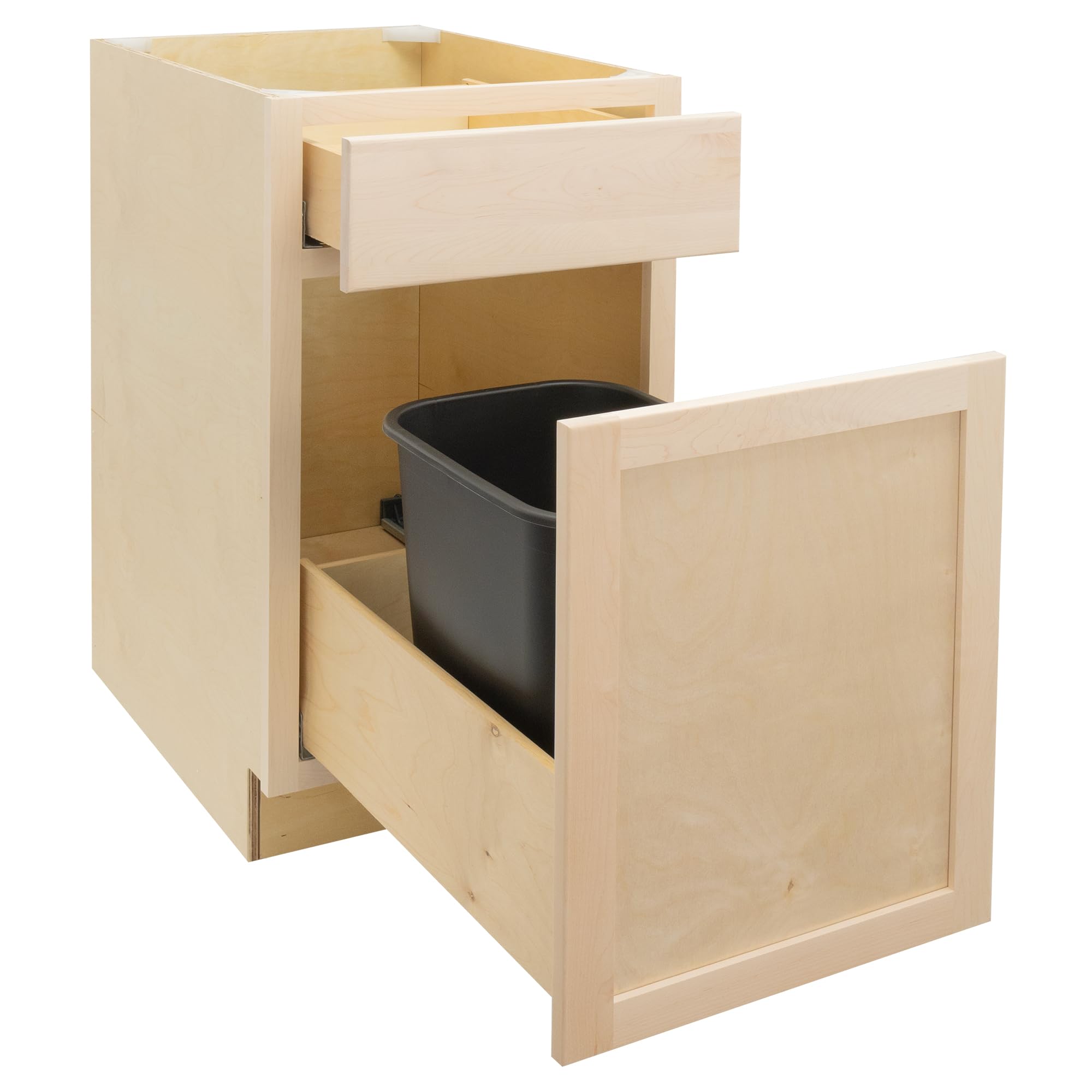 Quicklock RTA (Ready-to-Assemble) | Base Kitchen Cabinets - Shaker Style | Plywood Box Construction | Made in America (Raw Maple, 18" Wx34.5 Hx24 D Waste Basket Base)