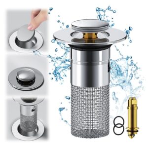 bathroom sink stopper hair catcher,pop up sink drain filter with removable stainless steel filter basket hair catcher,bathroom sink strainer,for kitchen,bathtub,sink water pipe and floor drain