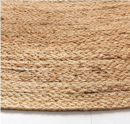 India Artistic Jute Braided Boho Area Rug, Natural Hand Woven Jute Rag Rug- Farmhouse Reverisible Rug Rustic Cotton Jute Rug Home Décor Vibrant Rag Rugs (3 Feet Round)